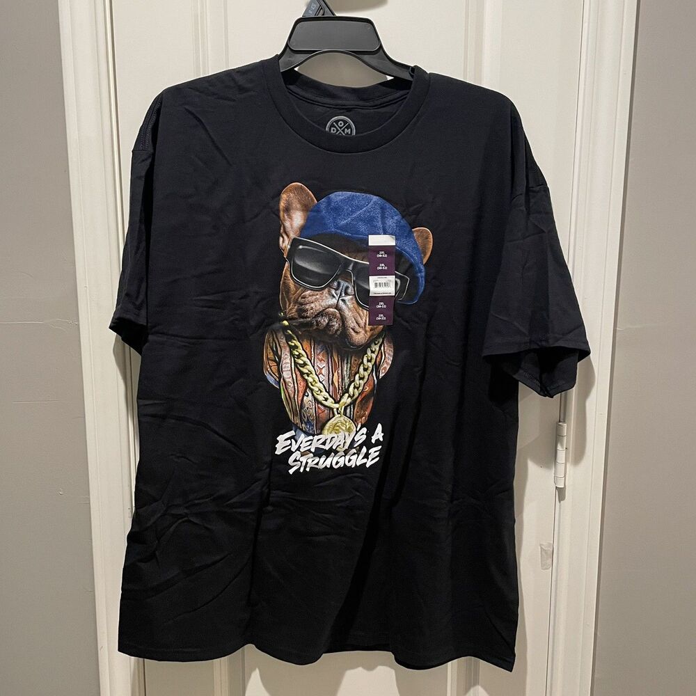 NWT Mens Graphic Tee "Everyday's a Struggle" Dog Black T-Shirt size 2XL